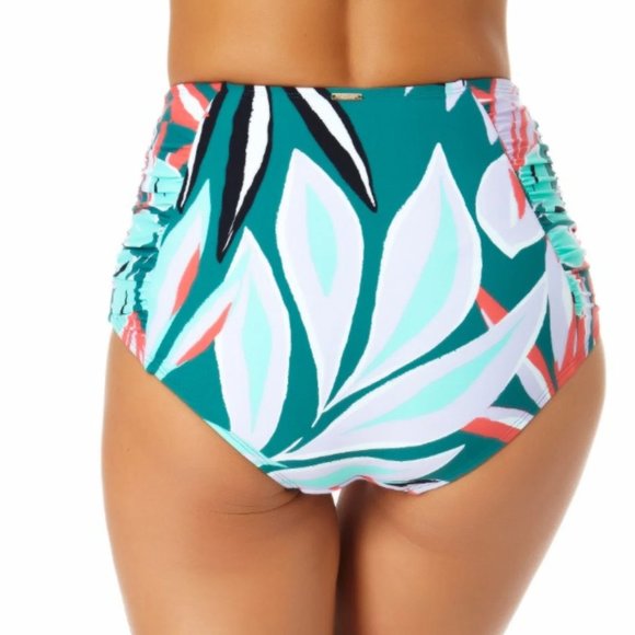 Anne Cole 2pc Zesty Tropical Halter Top Shirred High Waist Bottom Bikini Set XS - Picture 12 of 16